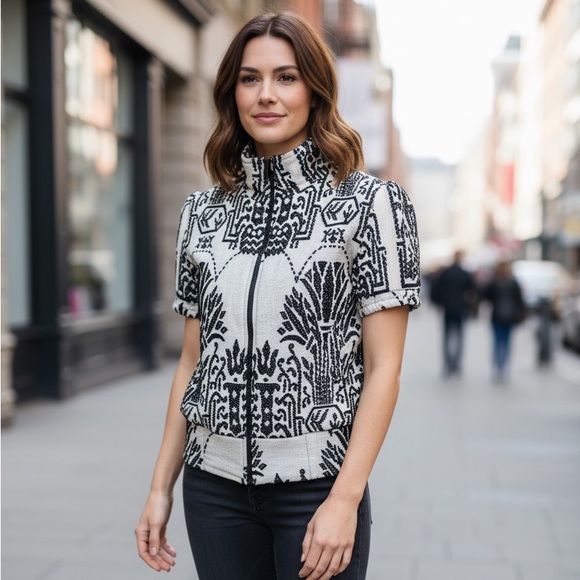 Wardrobe of Dreams Shiva Bomber Jacket Black and White Size S 100% Cotton - Picture 2 of 13